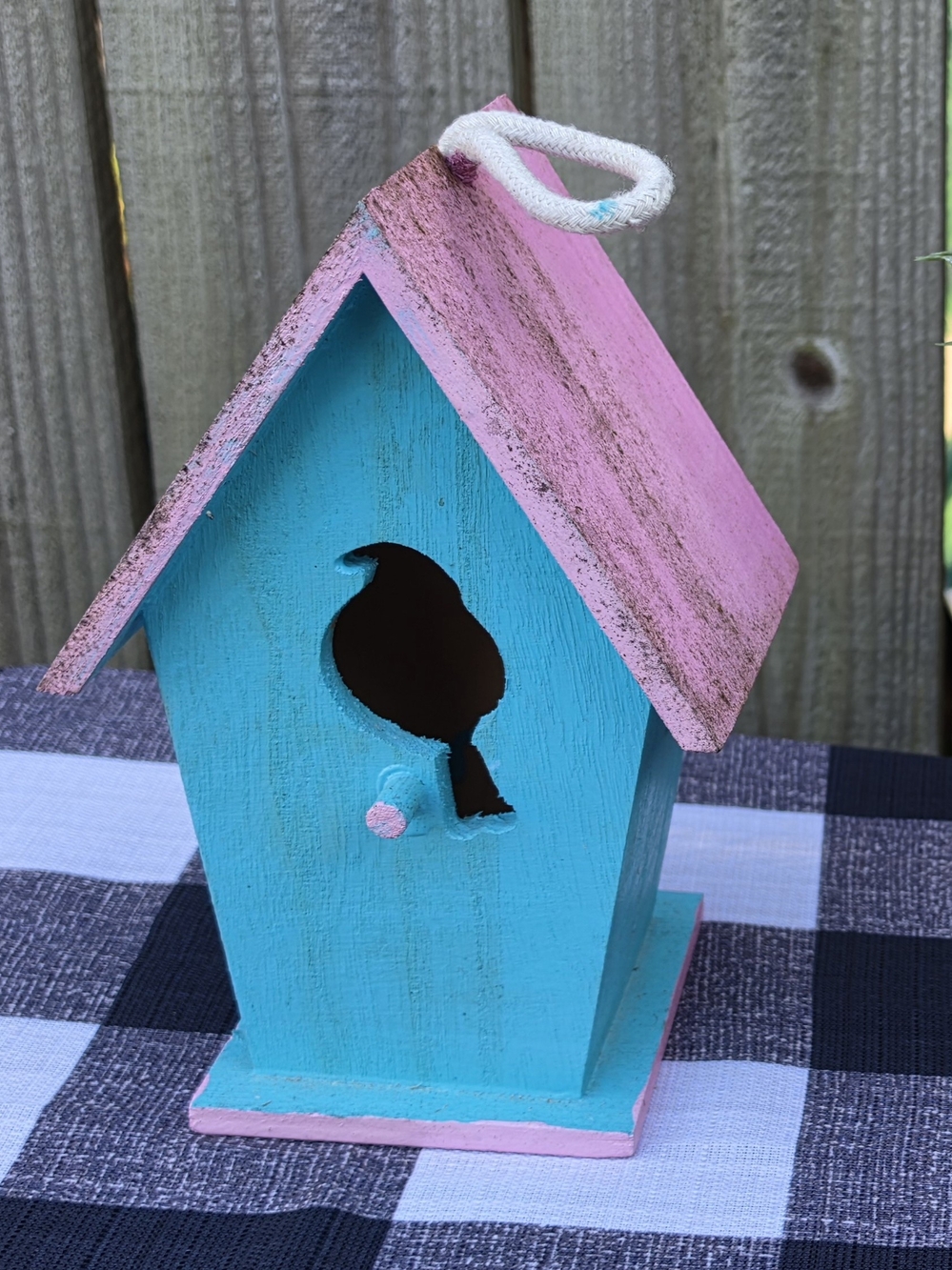 Hand-Painted Turquoise and Pink Wooden Birdhouse - Charming Garden Nest